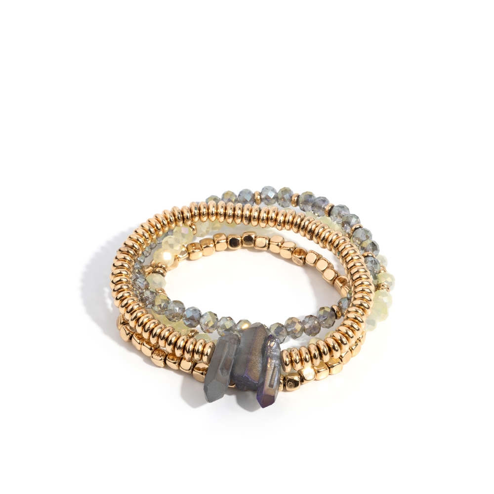 Gold and Gray Beaded Bracelet Set Principal Panoply Multi  Layered Fashion